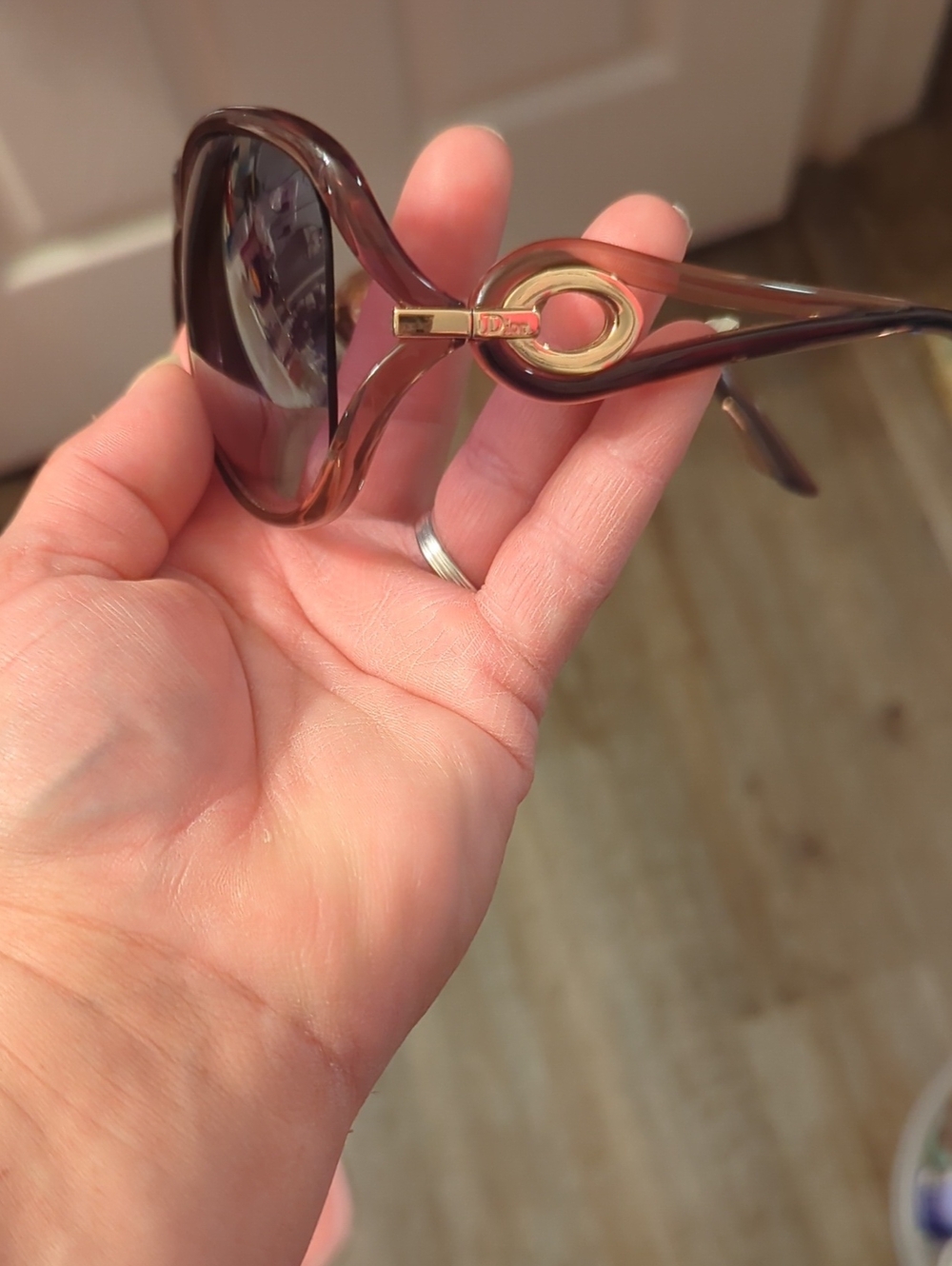 Dior Women's Brown Sunglasses with Gold Logo Accent